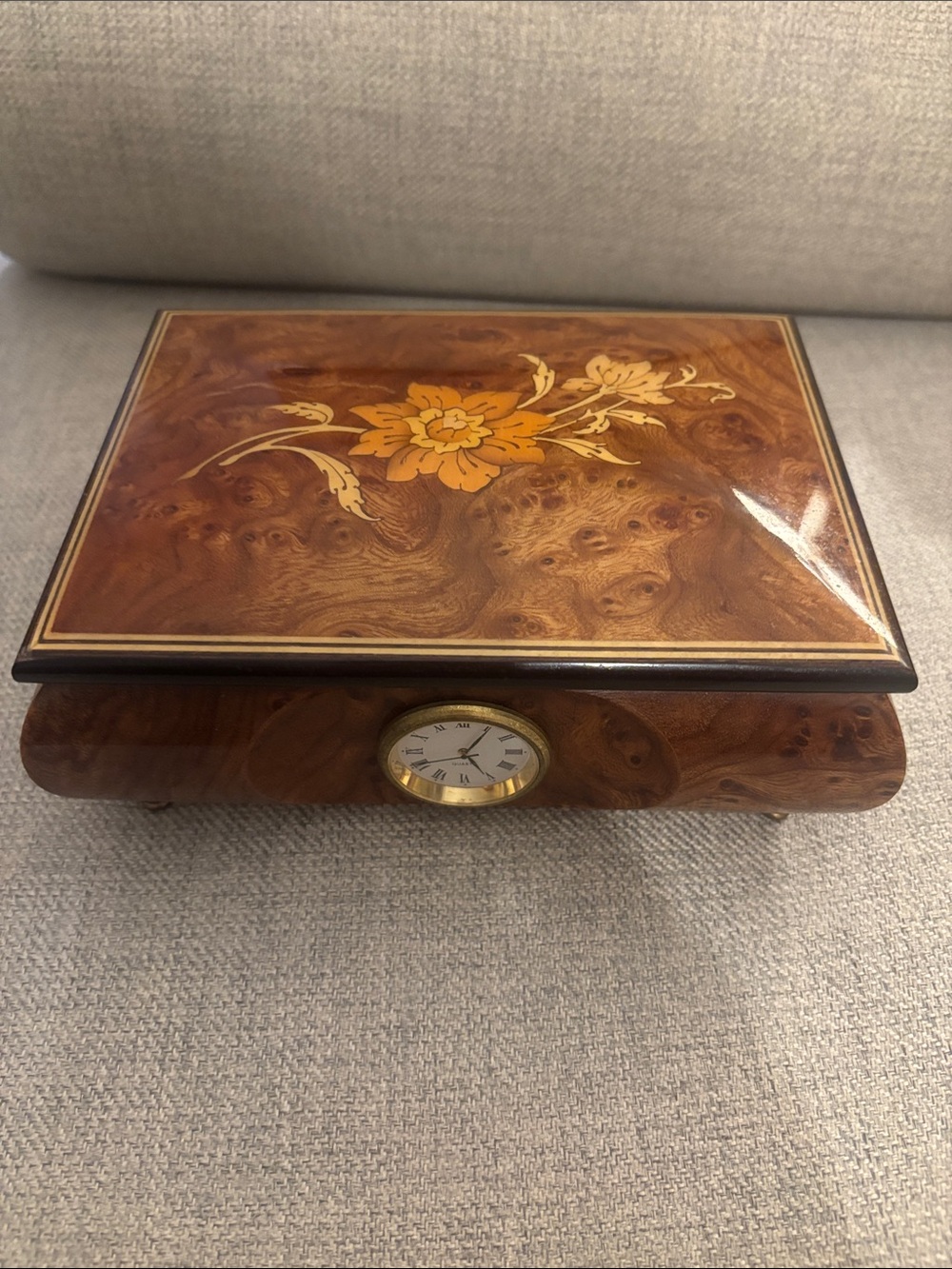 San Francisco Music Box Classic Burl Wood Gold Trim